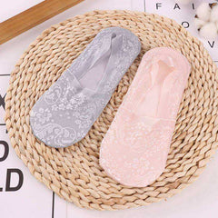 1/2 Pairs Women Girls Lace Flower Short Socks Anti-skid Invisible Ankle Sock Slippers
