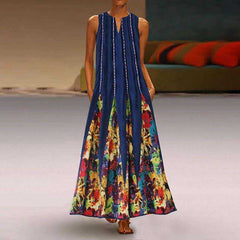 Casual Floral Printed Maxi Long Vintage Sleeveless Women Dress