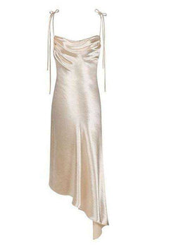 Metallic Satin Backless Straps Long Dress