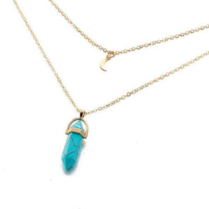 Natural Stone Moon Choker Gold Color Crystal Pendant Necklace