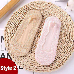 1/2 Pairs Women Girls Lace Flower Short Socks Anti-skid Invisible Ankle Sock Slippers