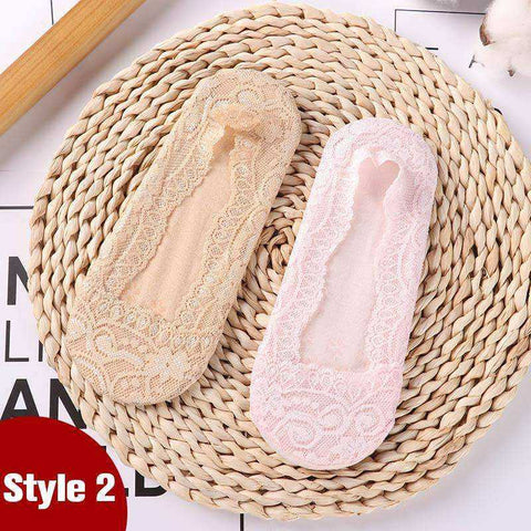 1/2 Pairs Women Girls Lace Flower Short Socks Anti-skid Invisible Ankle Sock Slippers