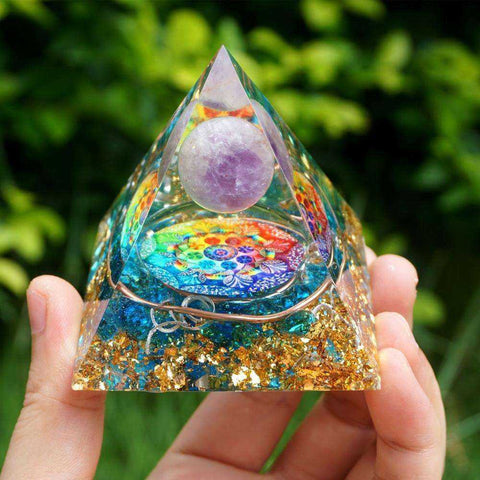 Image of Handmade Amethyst Sphere Crystal Orgone Pyramid Copper Blue Quartz EMF Protection Energy Orgonite