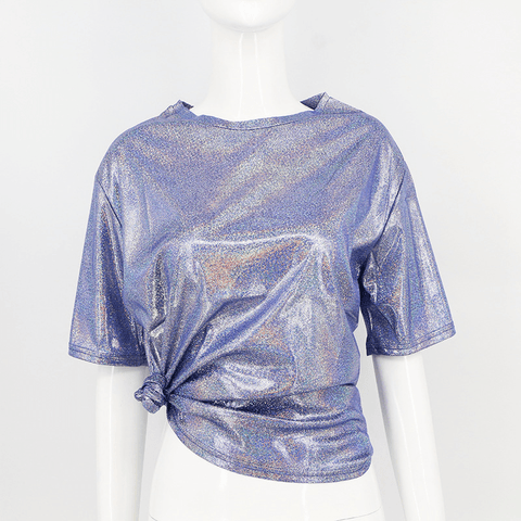 Image of Shiny Loose Stylish Bright Silk T-shirt