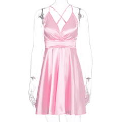 Sleeveless V-neck Sexy Mini Slip Backless Bow Dress