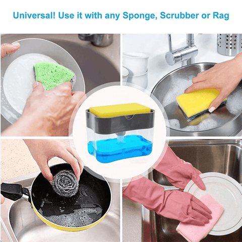 Image of Manual Press Liquid Soap Dispenser With Washing Sponge
