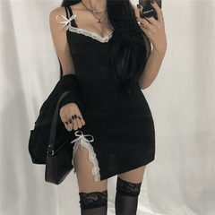 Sexy Lace Patchwork Black Mini Gothic Streetwear Slit Dress