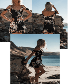 Off Shoulder Floral Chiffon  Dress