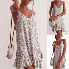 Summer Boho Spaghetti Strap Flower Print Ruffle Mini Dress