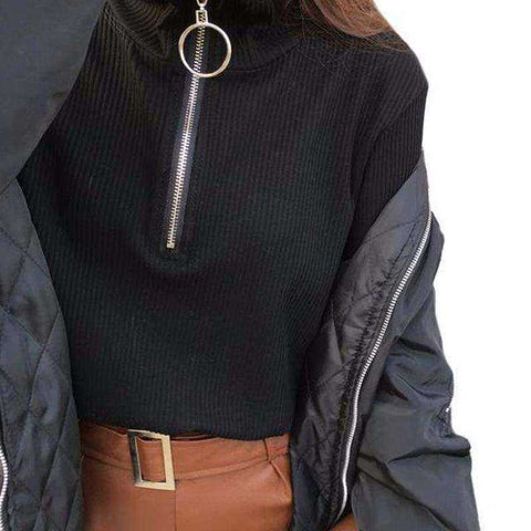 Image of Zip Up Sweater Women Turtleneck