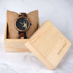 Lovers' Casual Quartz Elk Design Natural Wooden Watches with Mixed Colorful Wood Band