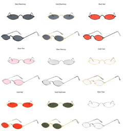 Small Oval Sunglasses Vintage Tiny Metal Frame Flat Lens
