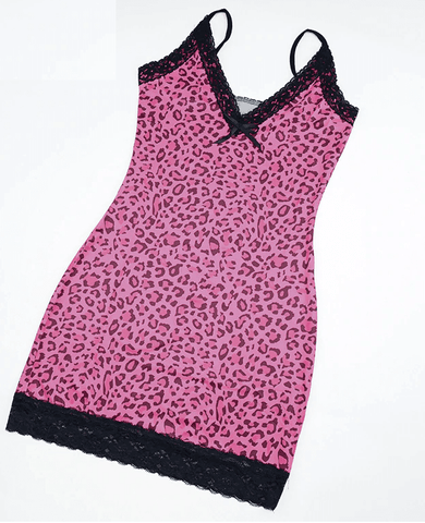 Image of Aesthetic Lace Trim Leopard Printing Party Cami Mini Dress