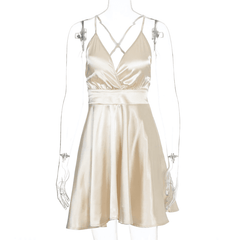 Sleeveless V-neck Sexy Mini Slip Backless Bow Dress