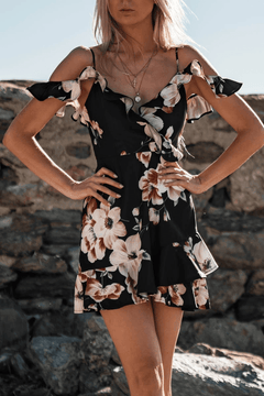 Off Shoulder Floral Chiffon  Dress