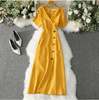 Elegant Buttons Casual Slim Vintage Romance Women Dress