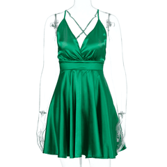 Sleeveless V-neck Sexy Mini Slip Backless Bow Dress