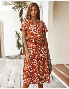 Women Casual Print Short Sleeve Sashes A line  Dresses