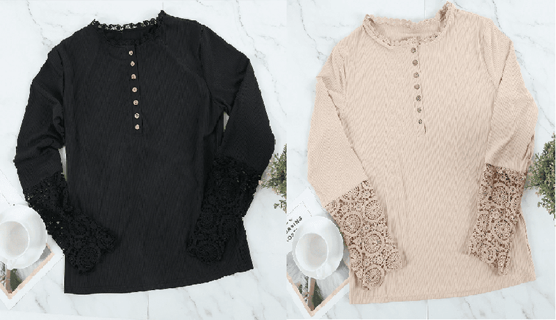 Lace Stitching  Long-sleeved Knitted Top