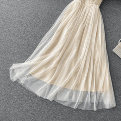 Elegant Ruffles Mesh High Slash Off Shoulder Drawstring Ropa Summer Dress