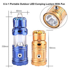 6 in 1 Portable Outdoor LED Camping Lantern With Fan Solar Rechargeable