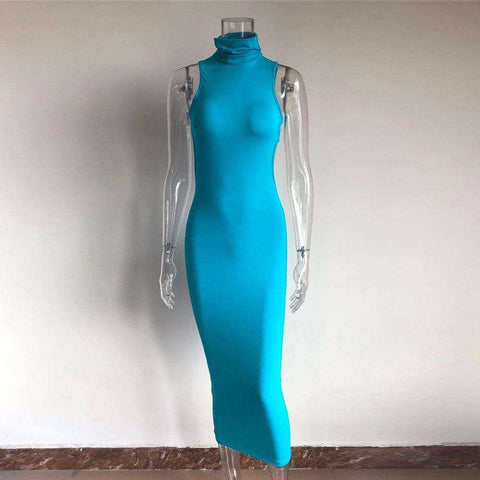 Image of Women's High Turtleneck Backless Maxi Long Dress