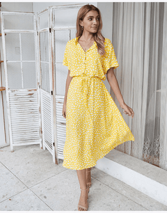 Women Casual Print Short Sleeve Sashes A line  Dresses