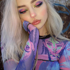 Goth Dark Y2K E-Girl O-Neck Mesh Aesthetic Print Bodycon T-Shirts