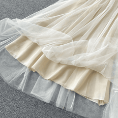 Elegant Ruffles Mesh High Slash Off Shoulder Drawstring Ropa Summer Dress