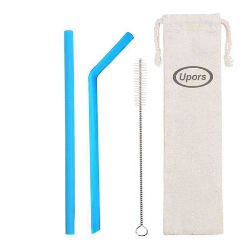 Image of Reusable Drinking Flexible Straw Shakes with Brush & Pouch