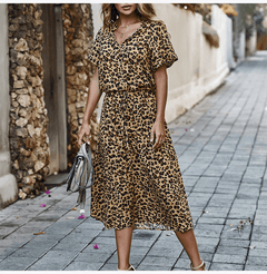 Women Casual Print Short Sleeve Sashes A line  Dresses
