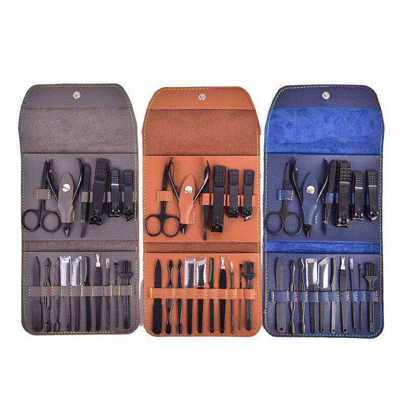 New 16 in 1 Unisex Manicure Pedicure Kit Stainless Steel With Travel Case