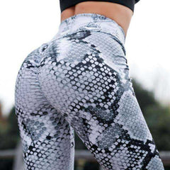 Women High Waisted Snake Print Bum Scrunch Leggings