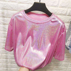 Shiny Loose Stylish Bright Silk T-shirt
