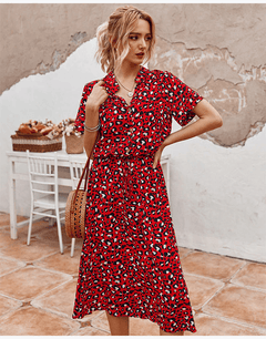Women Casual Print Short Sleeve Sashes A line  Dresses