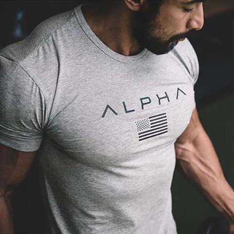Image of Sports Fitness Fashion Letter Printing Men's Short Sleeve T-shirt