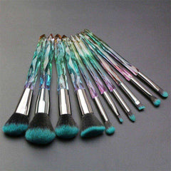 10 Pcs Crystal And Diamond Transparent Handle Makeup Brush Set