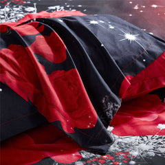 Big Red Flowers Rose Black Luxury Bed Linen Duvet Cover Sets