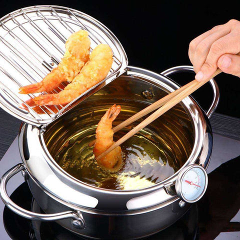 Image of Japanese Tempura Deep Frying Pot with Thermometer