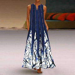 Casual Floral Printed Maxi Long Vintage Sleeveless Women Dress