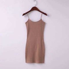 Spaghetti Strap Rubber Bodycon Slim Sheath Mini Dress