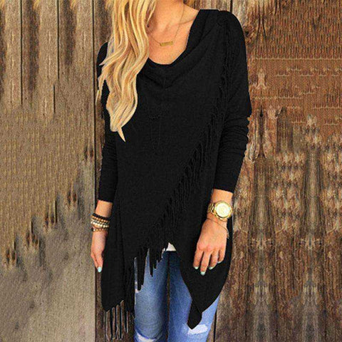 Image of Casual Loose Long Sleeve Knitted Tassel Cloak Cardigan Sweater