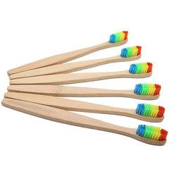 Aesthetic Soft Rainbow Head Wooden Bamboo Toothbrush