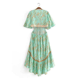 Vintage Chic Floral Print Rayon Bohemian Maxi Dress