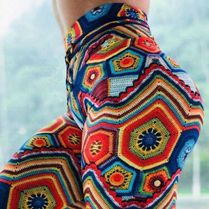 High Waist Designer Crochet Knit Print Push Up Leggings