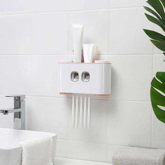 Auto Toothpaste Dispenser Wall Mount Dustproof Toothbrush Shelves