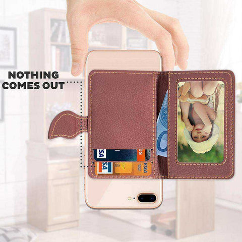 Image of Aesthetic Credit Card Holder PU Leather Wallet Portable Stick On Purse Back Adhesive