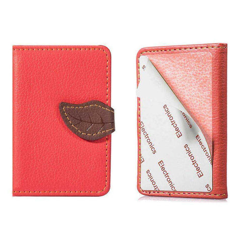 Image of Aesthetic Credit Card Holder PU Leather Wallet Portable Stick On Purse Back Adhesive