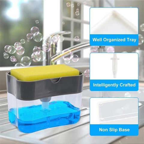 Image of Manual Press Liquid Soap Dispenser With Washing Sponge