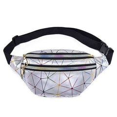 Holographic Waist Belt Bag Women Pink Silver Fanny Geometric Pack